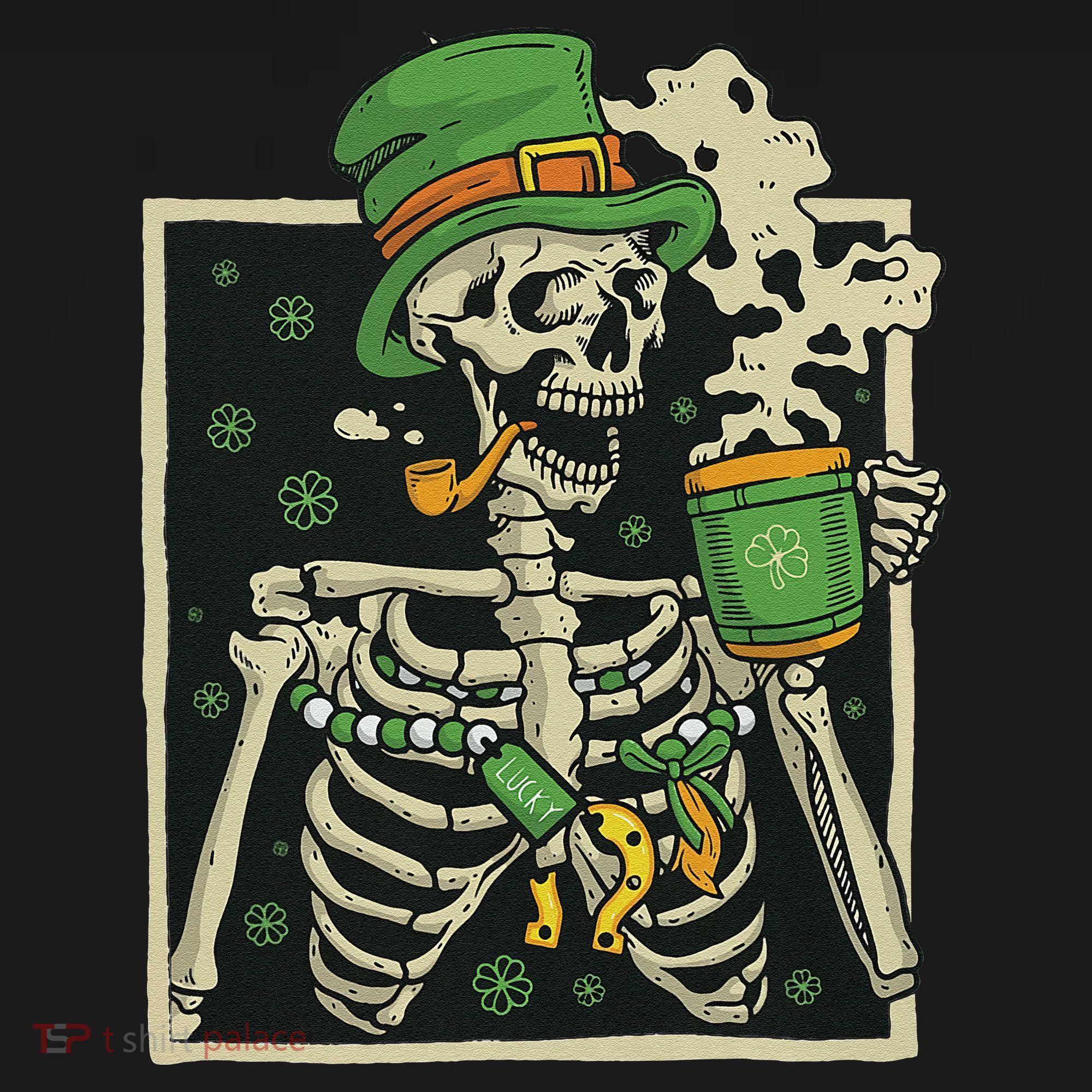 Lucky Saint Patrick's Day Skeleton Drinking Shamrock Coffee Mousepad