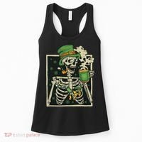 Lucky Saint Patrick's Day Skeleton Drinking Shamrock Coffee Women's Tank Top thumb 0