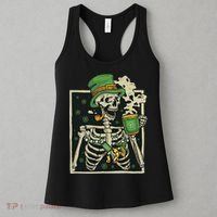 Lucky Saint Patrick's Day Skeleton Drinking Shamrock Coffee Women's Tank Top thumb 3