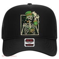Lucky Saint Patrick's Day Skeleton Drinking Shamrock Coffee Hat thumb 0