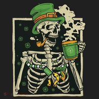 Lucky Saint Patrick's Day Skeleton Drinking Shamrock Coffee Hat thumb 2