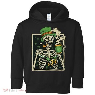 Lucky Saint Patrick's Day Skeleton Drinking Shamrock Coffee Toddler Hoodie
