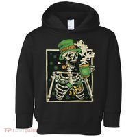 Lucky Saint Patrick's Day Skeleton Drinking Shamrock Coffee Toddler Hoodie thumb 0