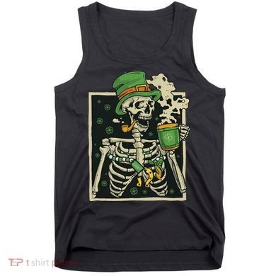 Lucky Saint Patrick's Day Skeleton Drinking Shamrock Coffee Tank Top