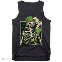 Lucky Saint Patrick's Day Skeleton Drinking Shamrock Coffee Tank Top thumb 0