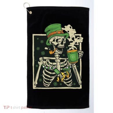 Lucky Saint Patrick's Day Skeleton Drinking Shamrock Coffee Golf Towel