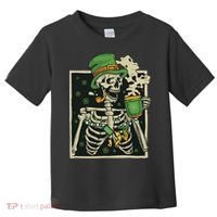 Lucky Saint Patrick's Day Skeleton Drinking Shamrock Coffee Toddler T-Shirt thumb 0