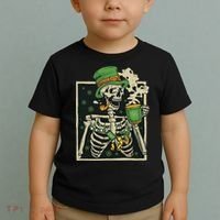 Lucky Saint Patrick's Day Skeleton Drinking Shamrock Coffee Toddler T-Shirt thumb 2