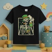 Lucky Saint Patrick's Day Skeleton Drinking Shamrock Coffee Toddler T-Shirt thumb 3