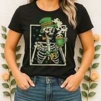 Lucky Saint Patrick's Day Skeleton Drinking Shamrock Coffee Women's T-Shirt thumb 2
