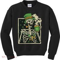 Lucky Saint Patrick's Day Skeleton Drinking Shamrock Coffee Kids Sweatshirt thumb 0