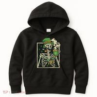 Lucky Saint Patrick's Day Skeleton Drinking Shamrock Coffee Kids Hoodie thumb 0