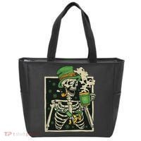 Lucky Saint Patrick's Day Skeleton Drinking Shamrock Coffee Tote Bag thumb 0