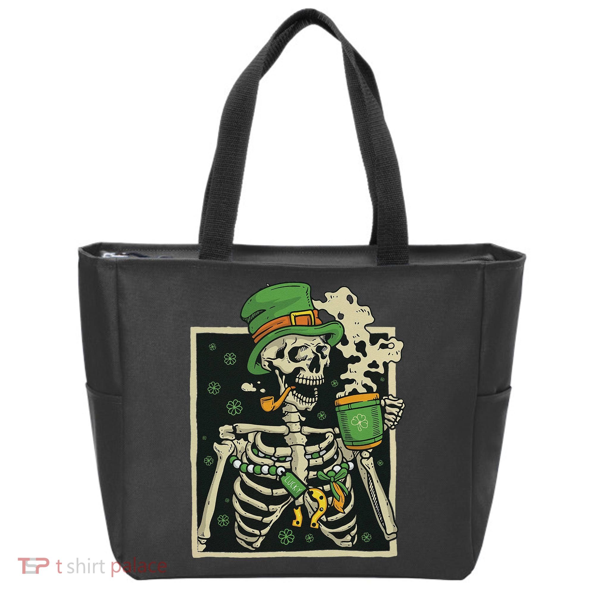 Lucky Saint Patrick's Day Skeleton Drinking Shamrock Coffee Tote Bag