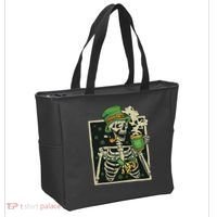 Lucky Saint Patrick's Day Skeleton Drinking Shamrock Coffee Tote Bag thumb 2