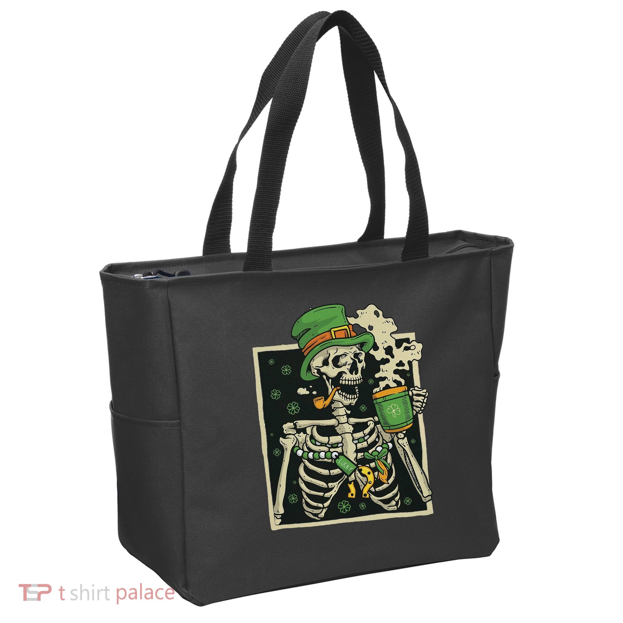 Lucky Saint Patrick's Day Skeleton Drinking Shamrock Coffee Tote Bag