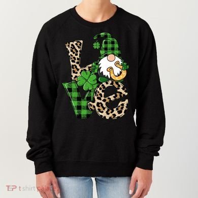 Love St Patricks Day Leopard Checkered Irish Gnome Women's Sweatshirt