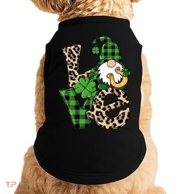 Love St Patricks Day Leopard Checkered Irish Gnome Doggie Tank