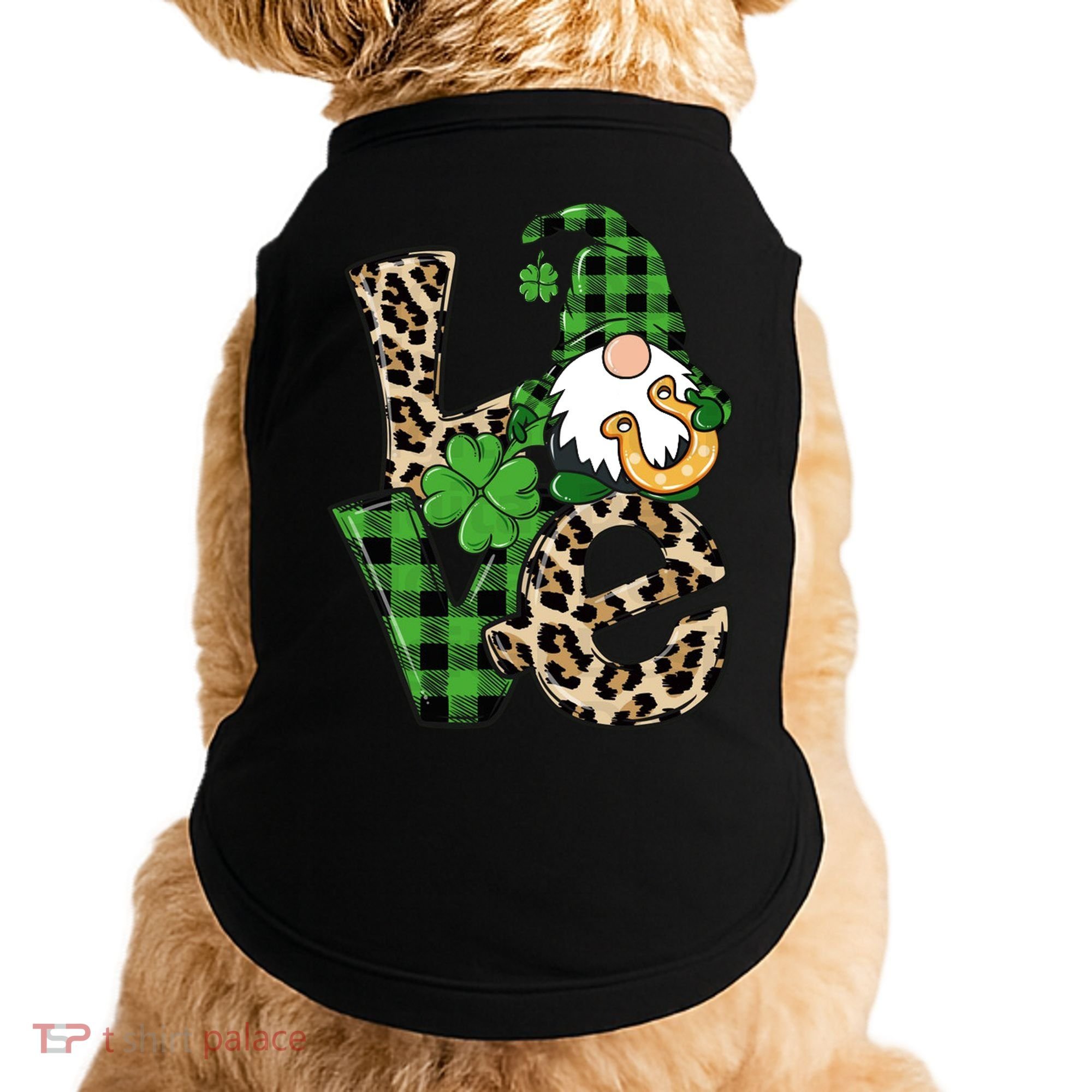 Love St Patricks Day Leopard Checkered Irish Gnome Doggie Tank