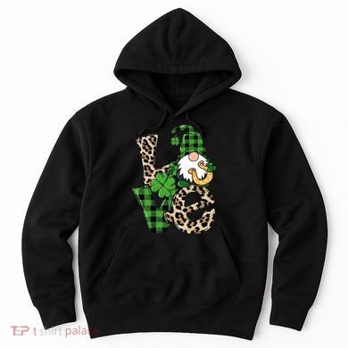 Love St Patricks Day Leopard Checkered Irish Gnome Hoodie