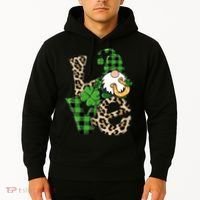 Love St Patricks Day Leopard Checkered Irish Gnome Hoodie thumb 2