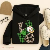 Love St Patricks Day Leopard Checkered Irish Gnome Hoodie thumb 4