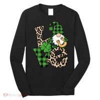Love St Patricks Day Leopard Checkered Irish Gnome Long Sleeve Shirt thumb 0
