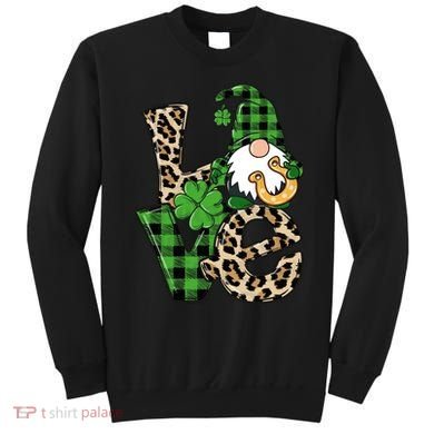 Love St Patricks Day Leopard Checkered Irish Gnome Sweatshirt