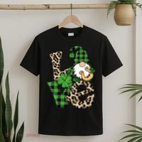 Love St Patricks Day Leopard Checkered Irish Gnome T-Shirt thumb 2