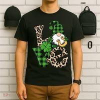 Love St Patricks Day Leopard Checkered Irish Gnome T-Shirt thumb 6