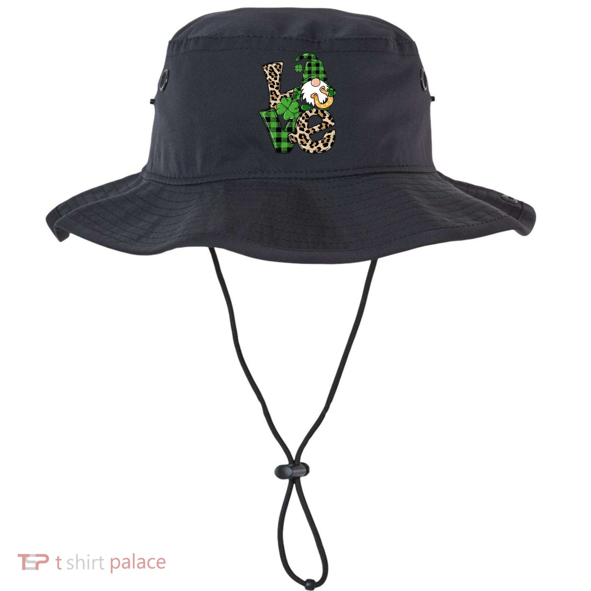 Love St Patricks Day Leopard Checkered Irish Gnome Bucket Hat