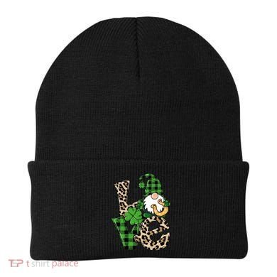 Love St Patricks Day Leopard Checkered Irish Gnome Beanie