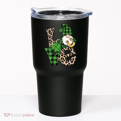 Love St Patricks Day Leopard Checkered Irish Gnome Tumbler