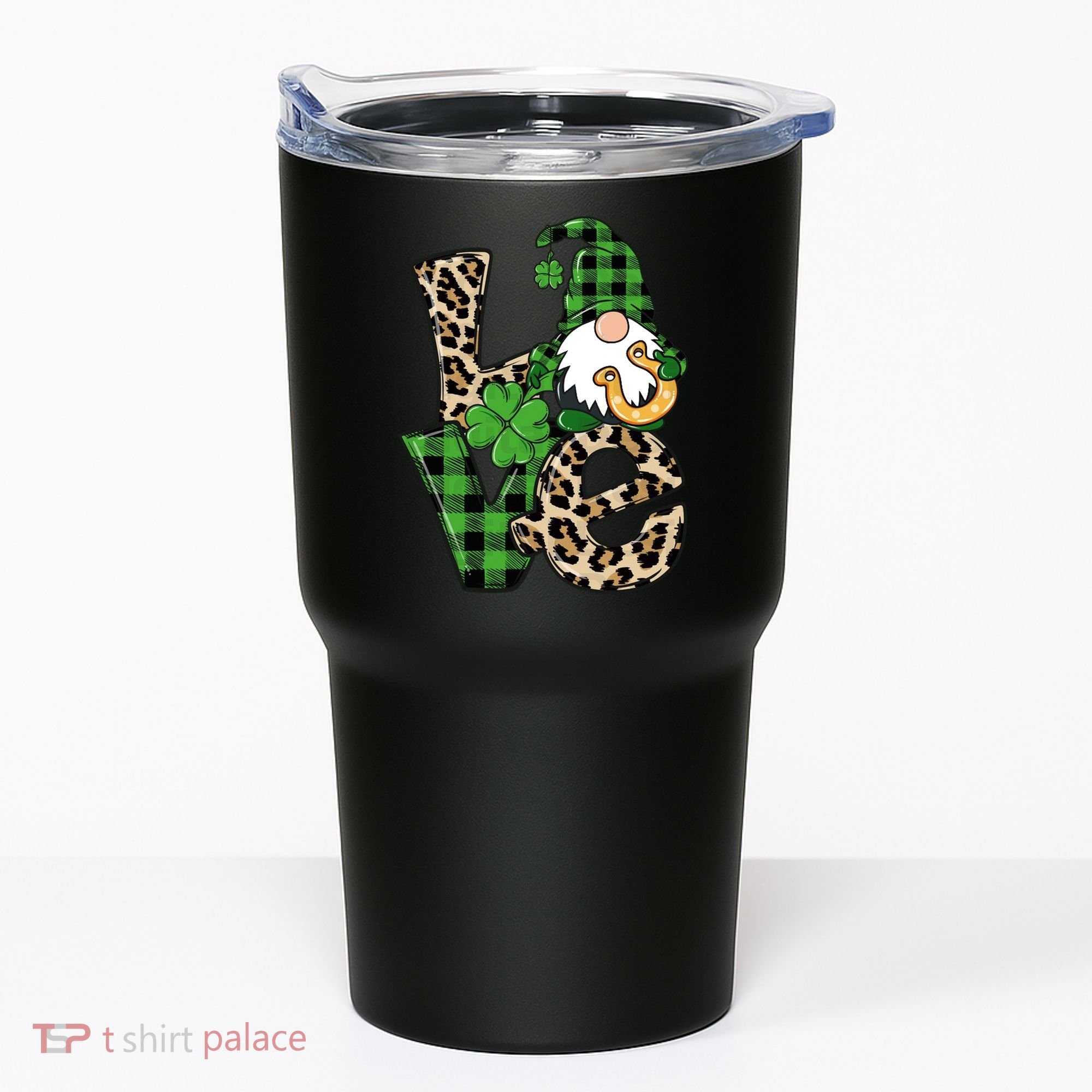Love St Patricks Day Leopard Checkered Irish Gnome Tumbler
