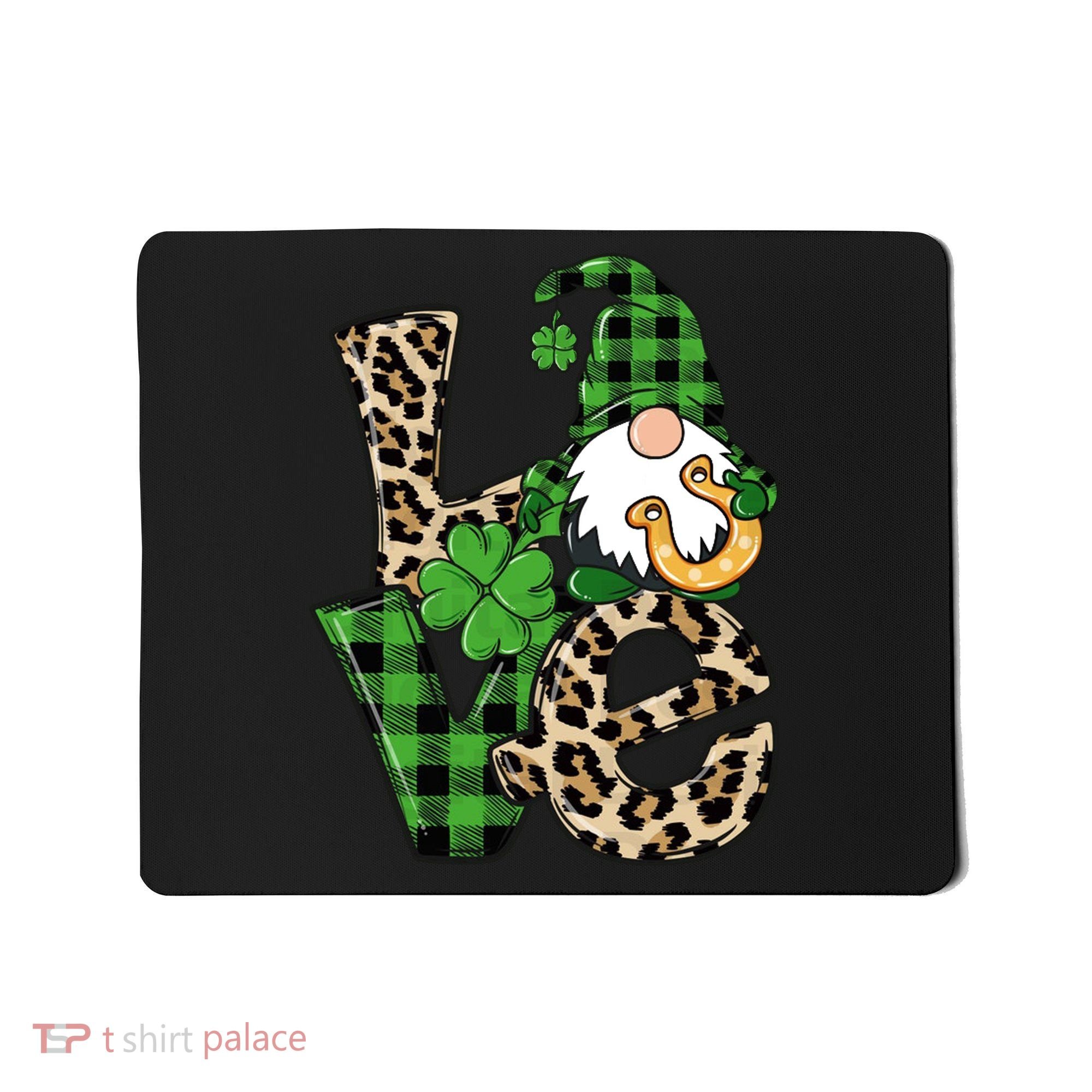 Love St Patricks Day Leopard Checkered Irish Gnome Mousepad