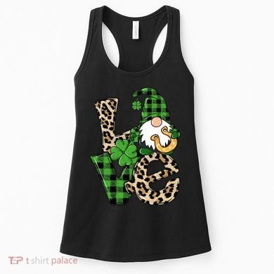 Love St Patricks Day Leopard Checkered Irish Gnome Women's Tank Top