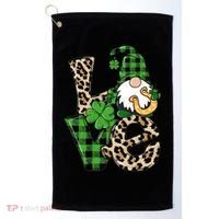 Love St Patricks Day Leopard Checkered Irish Gnome Golf Towel thumb 0
