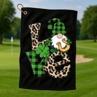 Love St Patricks Day Leopard Checkered Irish Gnome Golf Towel thumb 1