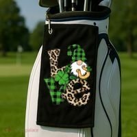 Love St Patricks Day Leopard Checkered Irish Gnome Golf Towel thumb 2
