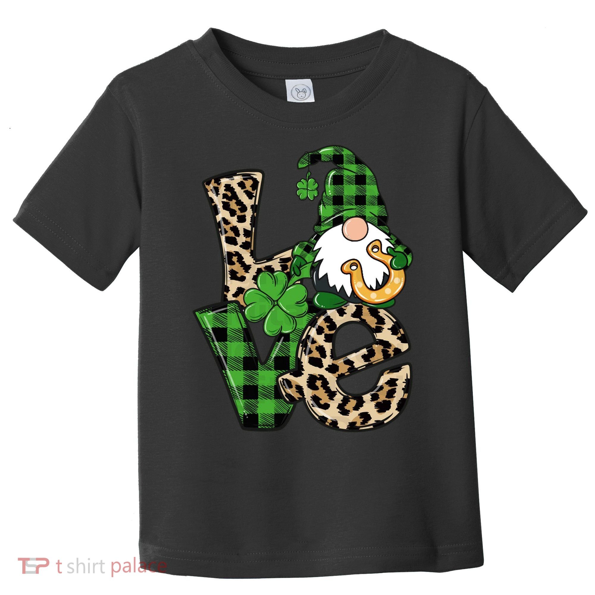 Love St Patricks Day Leopard Checkered Irish Gnome Toddler T-Shirt