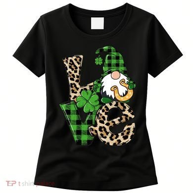 Love St Patricks Day Leopard Checkered Irish Gnome Women's T-Shirt