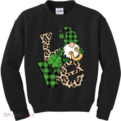 Love St Patricks Day Leopard Checkered Irish Gnome Kids Sweatshirt