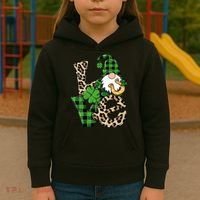 Love St Patricks Day Leopard Checkered Irish Gnome Kids Hoodie thumb 3