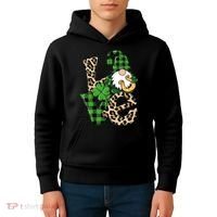 Love St Patricks Day Leopard Checkered Irish Gnome Kids Hoodie thumb 4