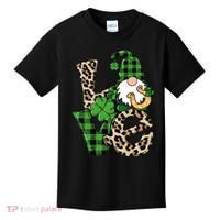 Love St Patricks Day Leopard Checkered Irish Gnome Kids T-Shirt thumb 0