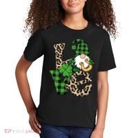 Love St Patricks Day Leopard Checkered Irish Gnome Kids T-Shirt thumb 2