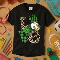 Love St Patricks Day Leopard Checkered Irish Gnome Kids T-Shirt thumb 3
