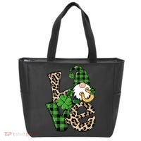 Love St Patricks Day Leopard Checkered Irish Gnome Tote Bag thumb 0