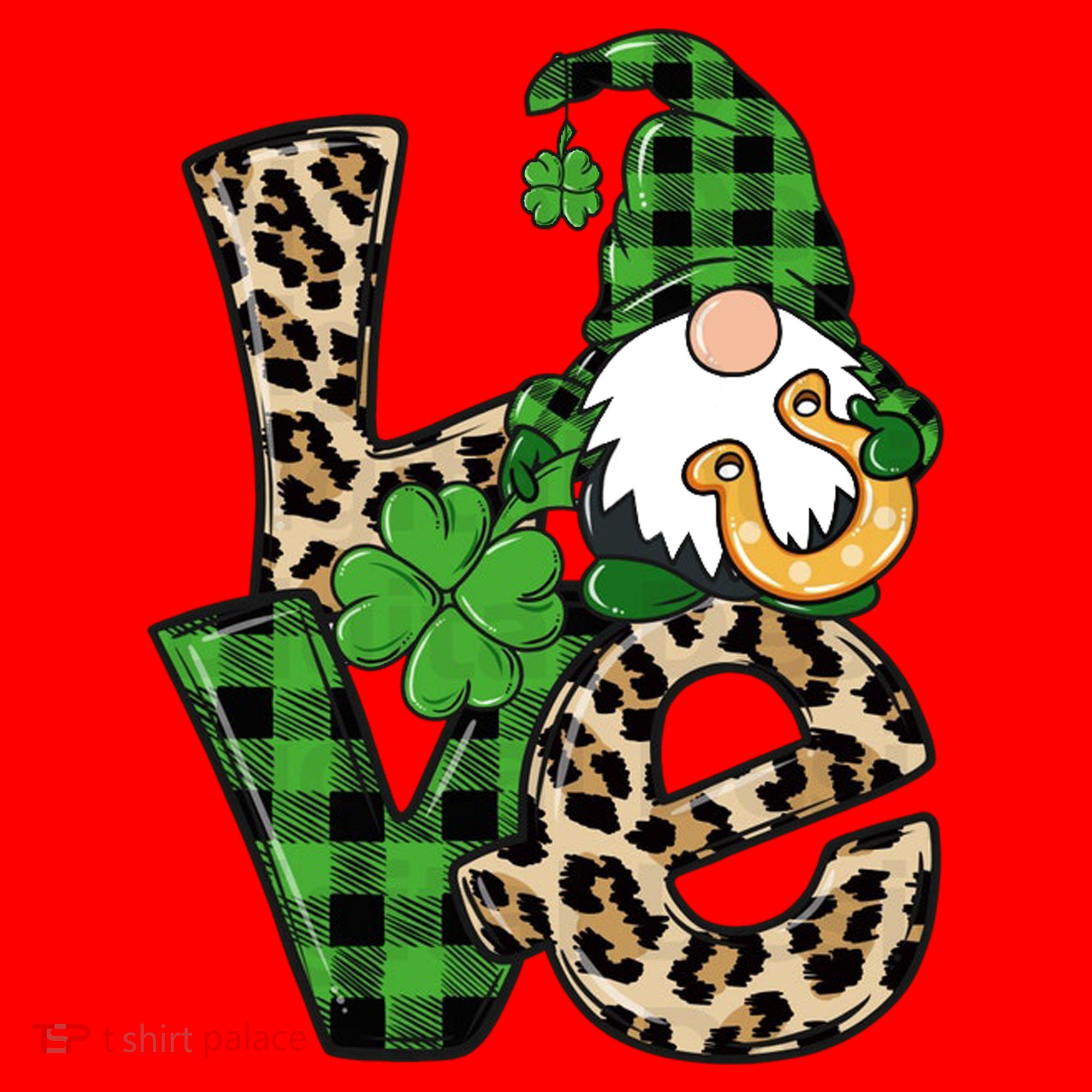 Love St Patricks Day Leopard Checkered Irish Gnome Santa Hat