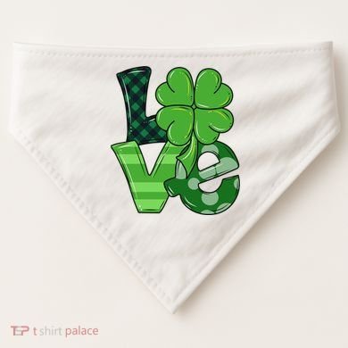 Love St Patricks Day Pattys Irish Clover USA-Made Doggie Bandana